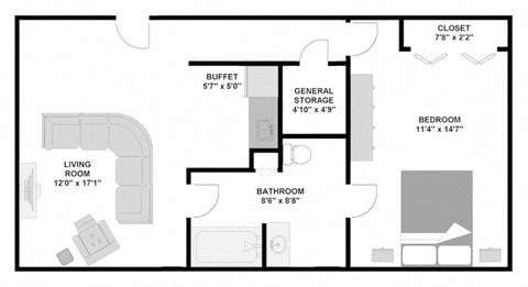 1 bedroom 1 bathroom apartment 572 square feet